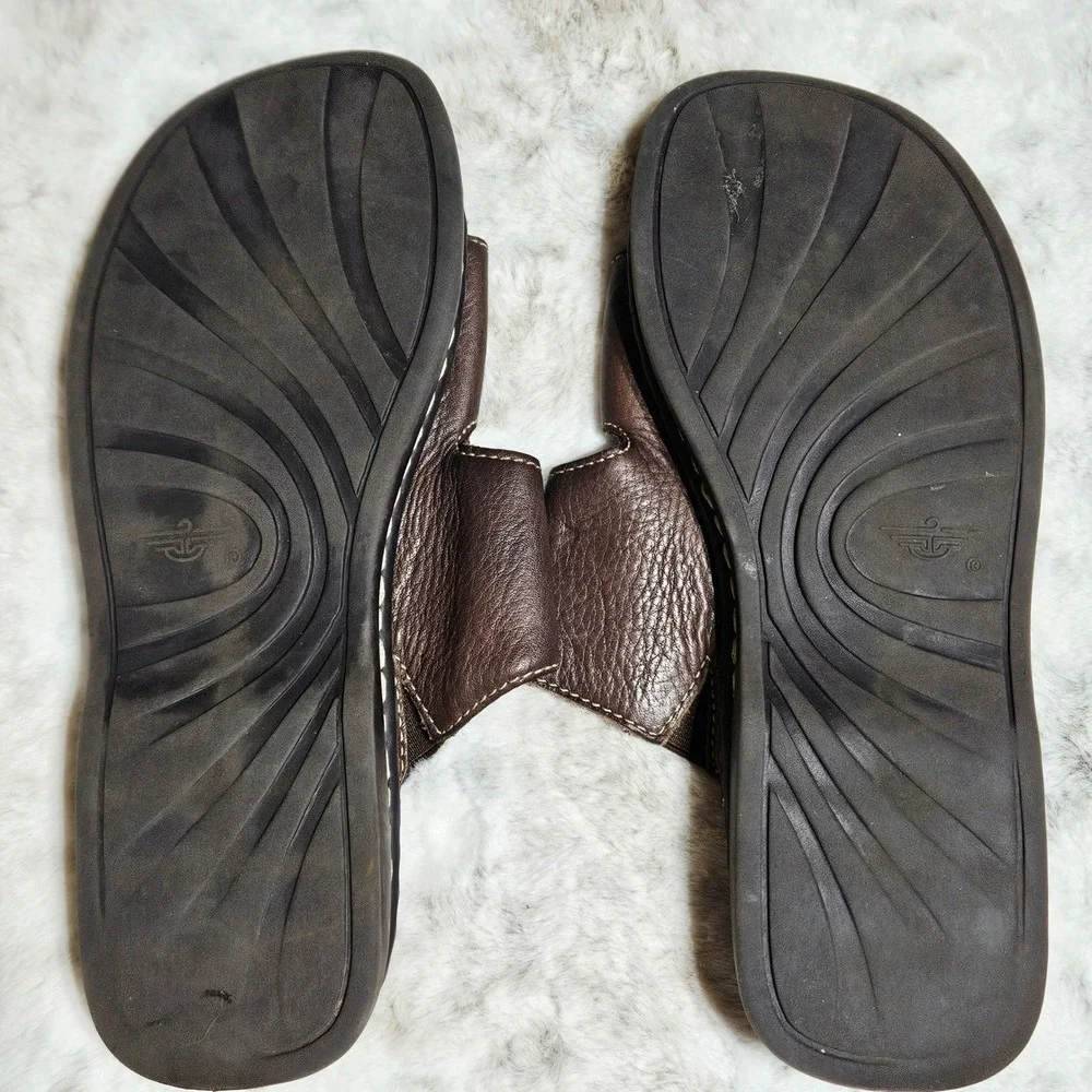Dockers Brown Leather Loopie Slide Sandals 11M Contrast Stitch Casual Gorp Boho